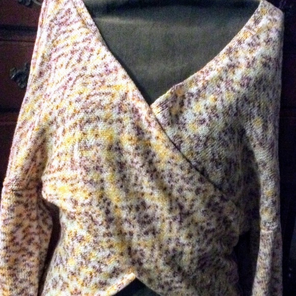 Off the shoulder, cross over front size L sweater.  Fits med-lg - Picture 2 of 4